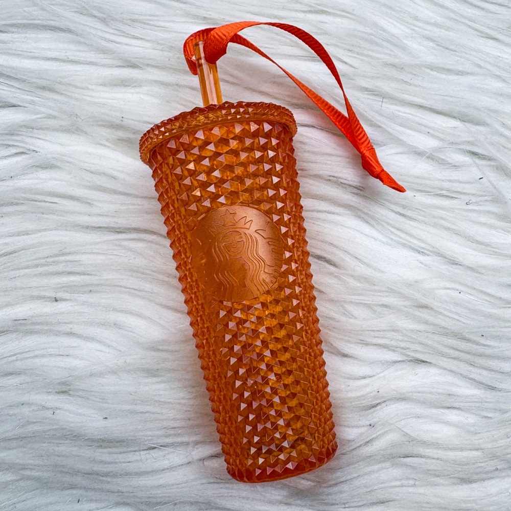 Starbucks Studded Ornament Keychain China 2022 Holiday Advent Bling Orange NEW